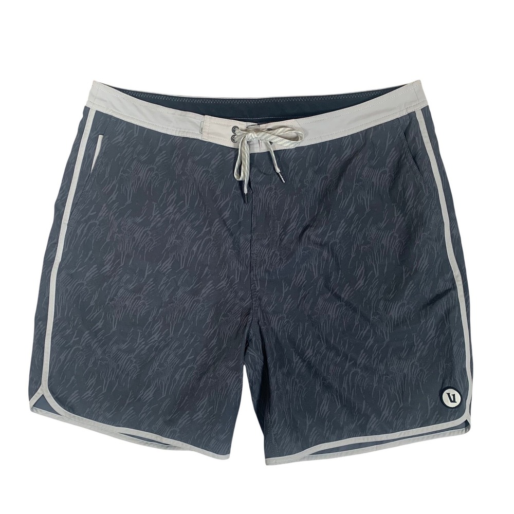 Vuori Board Shorts Mens 38 Charcoal Grey Excellent Abstract Print Swim Trunks